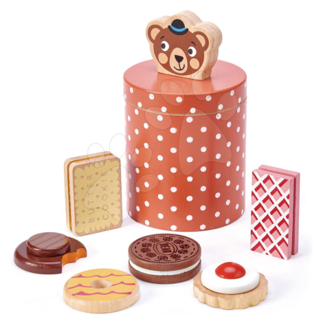 Drevená nádoba s keksíkmi Bear's Biscuit Barrel Tender Leaf Toys 6 druhov sladkostí