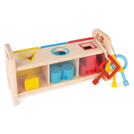 Drevená hračka na vkladanie a triedenie s kľúčikmi a zámkami Janod séria Montessori