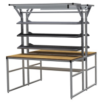 workalu® Hliníkový dielenský stôl so systémovou nadstavbou, obojstranný bedrunka hirth