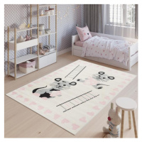 Detský bielo-ružový koberec s myškami