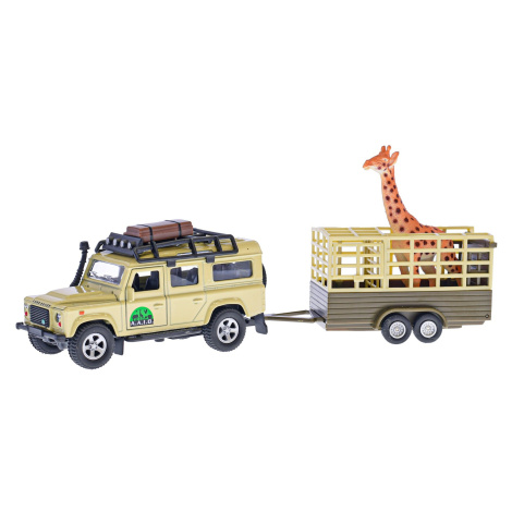 Kids Globe Traffic Land Rover Defender 14cm kov na spätný chod s prívesom 14cm a žirafa
