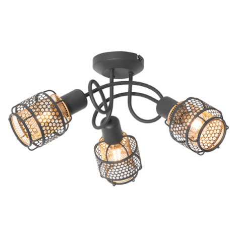 Dizajnové stropné svietidlo čierne so zlatým 3-svetlom - Noud QAZQA