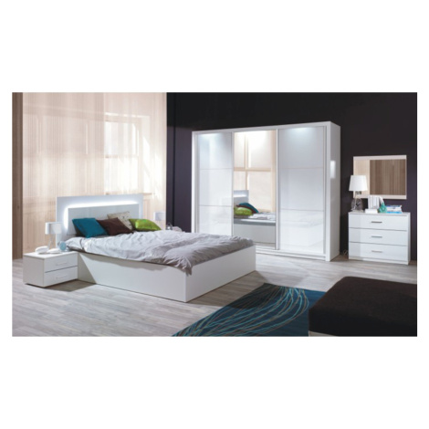 Spálňový komplet (skriňa+posteľ 160x200+2x nočný stolík), biela/vysoký biely lesk HG, ASIENA Tempo Kondela