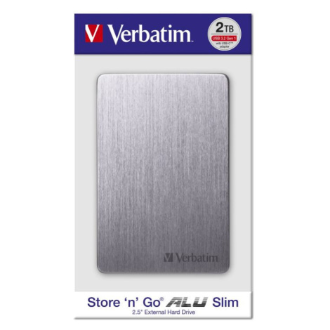HDD 2.5&quot; 2TB USB 3.2/USB-C Gen 1 ALU Slim šedý, externí disk Store ‘n’ Go Verbatim