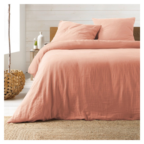 Ružové predĺžené mušelínové obliečky na dvojlôžko 240x260 cm Angelia – douceur d'intérieur