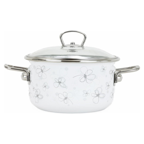 BELIS Smaltovaný hrniec so sklenenou pokrievkou Premium biely 20 cm, 3,5 l