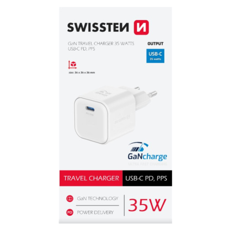 SWISSTEN GaN Travel Charger 1xUSB-C 35W PD biela