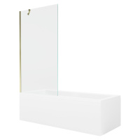 MEXEN/S - Cubik obdĺžniková vaňa 160 x 70 cm s panelom + vaňová zástena 90 cm, transparent, zlat