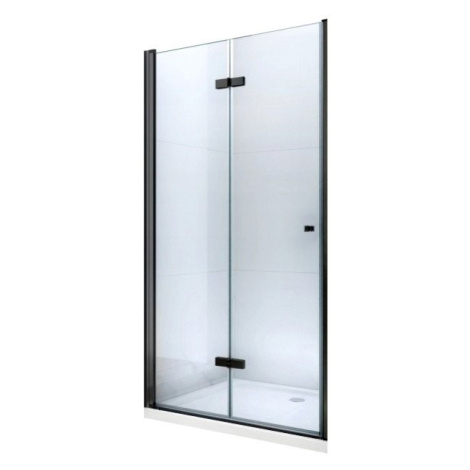 MEXEN - LIMA skladacie dvere 90x190 cm 6mm, čierne, transparent so stenovým profilom 856-090-000