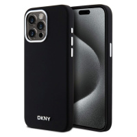 DKNY Liquid Silicone Silver Metal Logo Magsafe Zadný Kryt pre iPhone 15 Pro Max Black