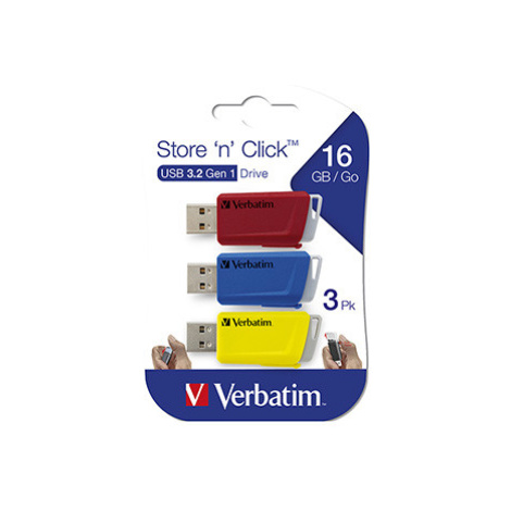 Verbatim USB flash disk, USB 3.0, 16GB, Store N Click, mix barev, 49306, USB A, s výsuvným konek