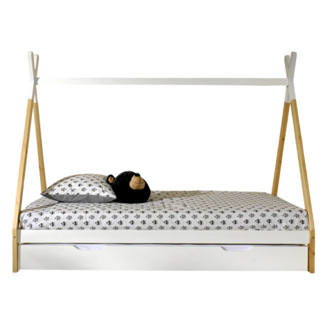 Domčeková detská posteľ z borovicového dreva s úložným priestorom v bielo-prírodnej farbe 90x200 Vipack