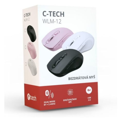 C-TECH myš Dual mode, bezdrôtová, 1600DPI, 6 tlačidiel, ružová, USB nano receiver