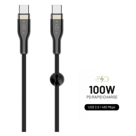 Nabíjecí a datový opletený kabel FIXED s konektory USB-C/USB-C a podporou PD, 1.2m, USB 2.0, 100