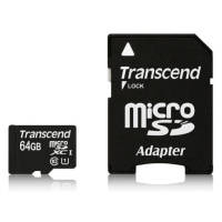 TRANSCEND MicroSDXC karta 64GB Premium, Class 10 UHS-I 400x (R: 85/W: 35 MB/s) + adaptér