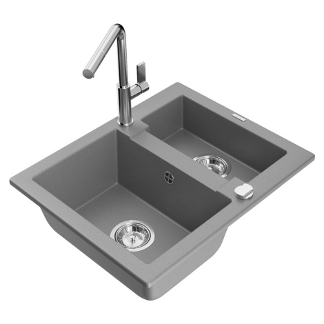 MEXEN/S MEXEN/S - Carlos granitový drez 1.5 vrátane batérie Flora, šedá 6518-71-670401-00