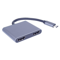 PremiumCord MST adaptér USB-C na 2x HDMI, USB3.0, PD, rozlíšenie 4K a FULL HD 1080p