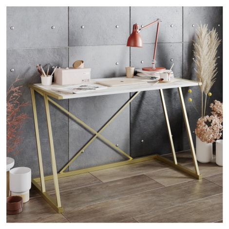Psací stôl ANEMON biely mramor/zlatý Kalune Design