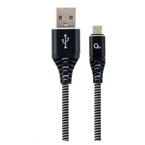 GEMBIRD CABLEXPERT USB 2.0 AM na MicroUSB (AM/BM), 1 m, opletený, čiernobiely, blister, PREMIUM 