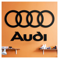 Drevené logo a nápis na stenu - Audi