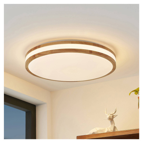 Lindby LED stropné svietidlo Emiva, Ø 49,5 cm, CCT, drevo