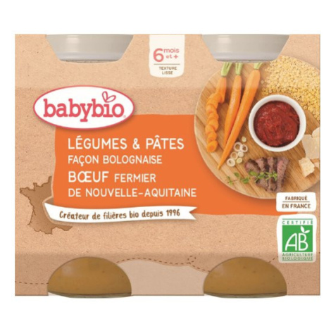 BABYBIO Zelenina s cestovinami na bolonský spôsob s hovädzím (2x 200 g)