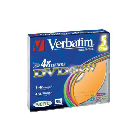 Verbatim DVD+RW, Colour, 43297, 4.7GB, 4x, slim box, 5-pack, bez možnosti potisku, 12cm, pro arc