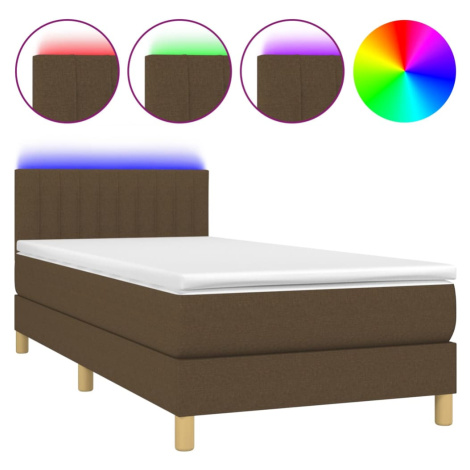 vidaXL PosteÄľ boxsping s matracom a LED tmavohnedĂˇ 80x200 cm lĂˇtka