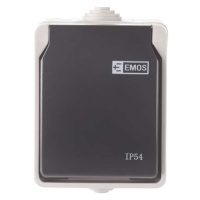 Zásuvka nástenná Emos IP54, šedo-čierna