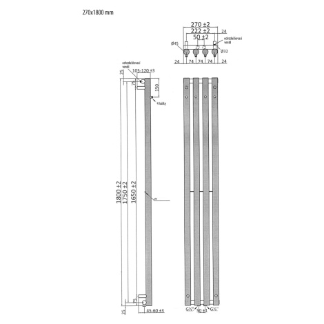 Sapho Sapho, PILON vykurovacie teleso 270x1800mm, so 4 háčikmi, biela matná, IZ121