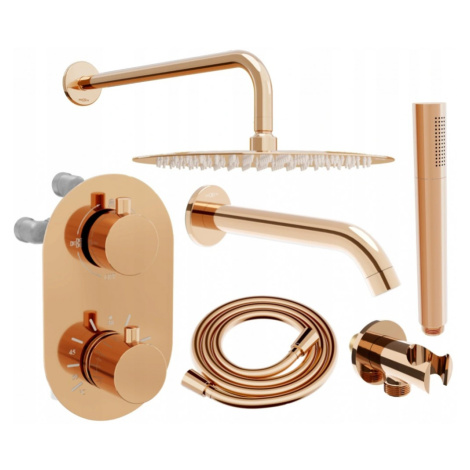 MEXEN/S - Kai DR70 podomietkový vaňový SET s výtokovou hubicou + slim sprcha 25, ružové zlato 77