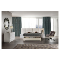 Estila Moderná luxusná posteľ Sara s rozšíreným čelom s čalúnením z ekokože a s úložným priestor