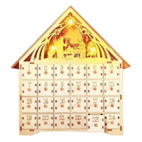 Drevený vianočný adventný kalendár s LED svetlami - Betlehem