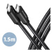 AXAGON BUCM3-CM15AB cable USB-C  <-> USB-C 3.2 Gen 1, 1.5m, PD 60W, 3A, ALU, braid, Black