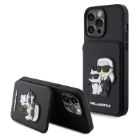 Karl Lagerfeld PU Saffiano Card Slot Stand Karl and Choupette Zadný Kryt pre iPhone 15 Pro Max B