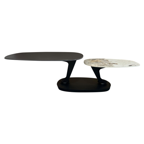 Estila Dizajnový konferenčný stolík Delin s mramorovou doskou v čiernej farbe a dvomi otočnými d