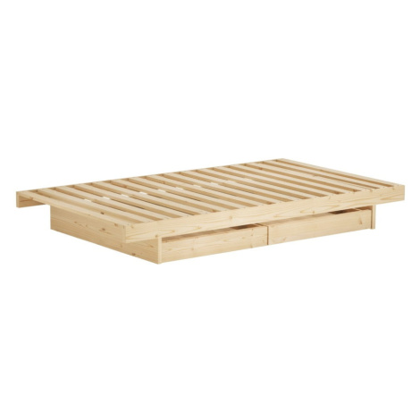 Dvojlôžková posteľ z borovicového dreva s úložným priestorom s roštom 140x200 cm v prírodnej far Karup Design