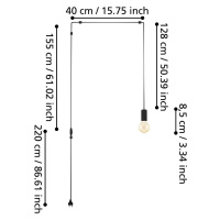 Závesné svietidlo Pinetina, projekcia 40 cm, čierne, zástrčka