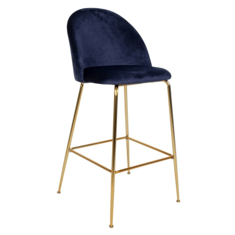 Súprava 2 modrých barových stoličiek so zamatovým poťahom s nohami farby mosadze House Nordic La
