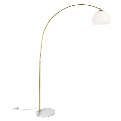 Moderná oblúková lampa z mosadze s bielym tienidlom - Arc Basic