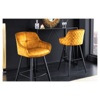Estila Dizajnová industriálna barová stolička Rufus so žltým čalúnením a čiernou konštrukciou z 