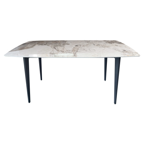 Estila Dizajnový jedálenský stôl Tazer s doskou s bielo šedým mramorovým vizuálom a štyrmi čiern