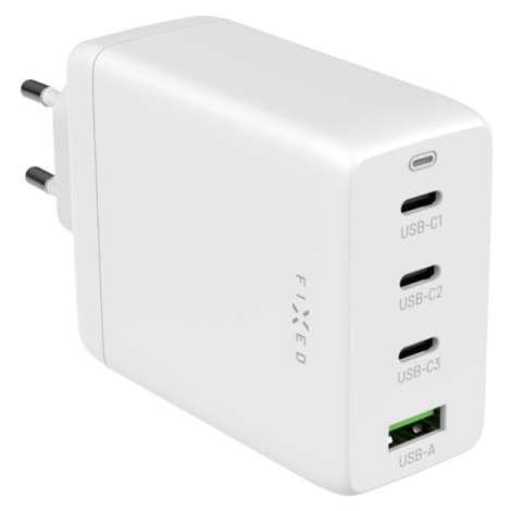 Sieťová GaN nabíjačka FIXED s 3xUSB-C a USB výstupom, podpora PD 3.0, 100W, biela