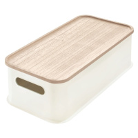 Biely úložný box s vekom z dreva paulownia iDesign Eco Handled, 21,3 x 43 cm