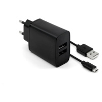 FIXED nabíjačka do siete, konektor 2x USB-A, kábel USB -> micro USB dĺžka 1 m, 15 W, čierna
