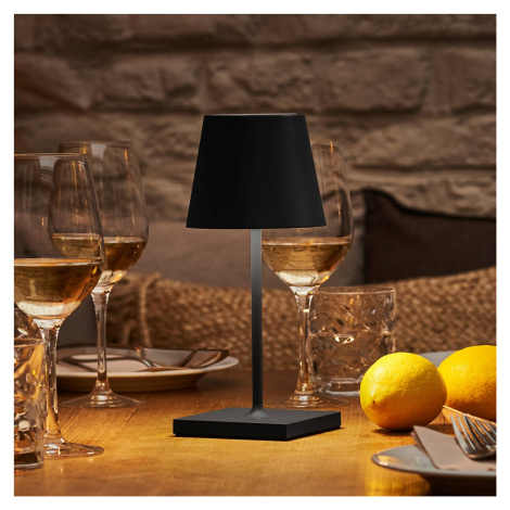 LED dobíjacia stolná lampa Nuindie mini, USB-C, čierna, IP54, stmiev.