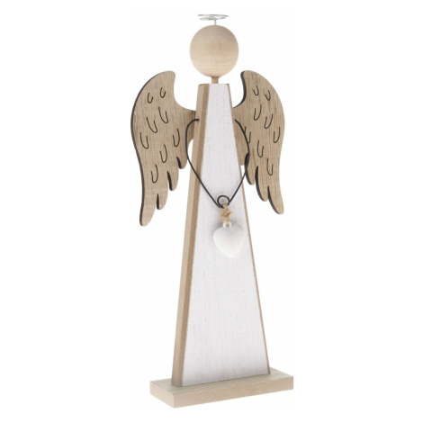 Vianočná drevená dekorácia Modern angel biela, 14,5 x 33 cm