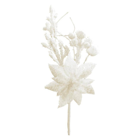 Vetvička MagicHome Vianoce, s kvetom poinsettia, biela, 19 cm