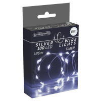 Svetelný drôt s časovačom Silver lights 100 LED, studená biela, 495 cm