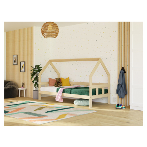 Benlemi Detská posteľ domček FENCE 2v1 z dreva so zábranou Zvoľte farbu: Pastelovo ružová, Zvoľt